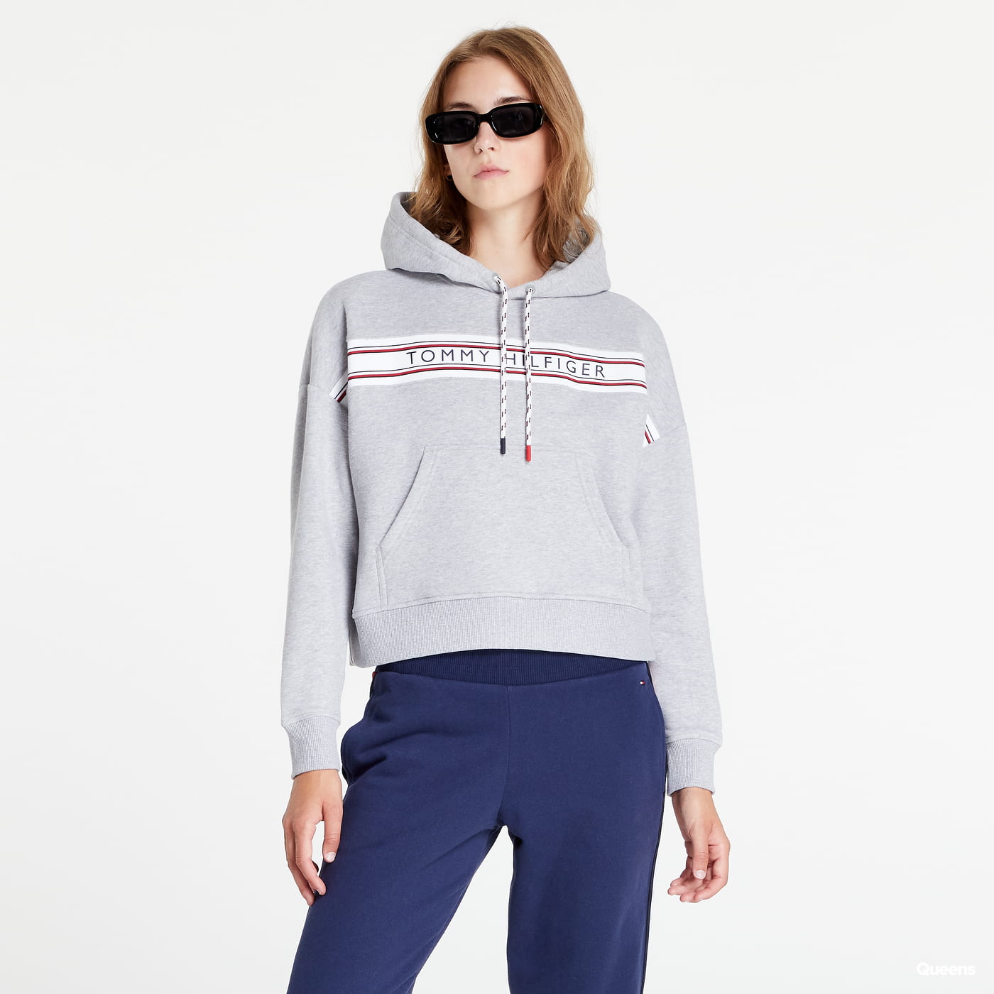 Mikina Tommy Hilfiger Signature Tape Drawstring Hoodie Šedá | UW0UW03582 P61, 0