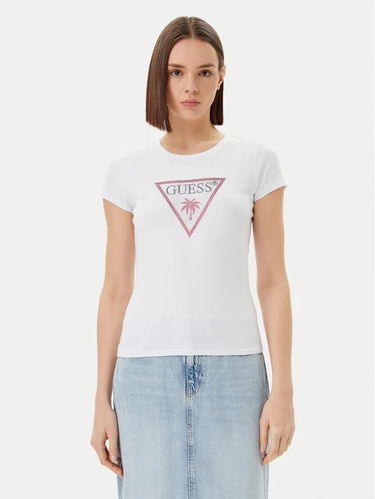 Tričko GUESS Guess Triangle Rhinestones Short Sleeve T-Shirt Biela | E5GI08J1314-G011, 0