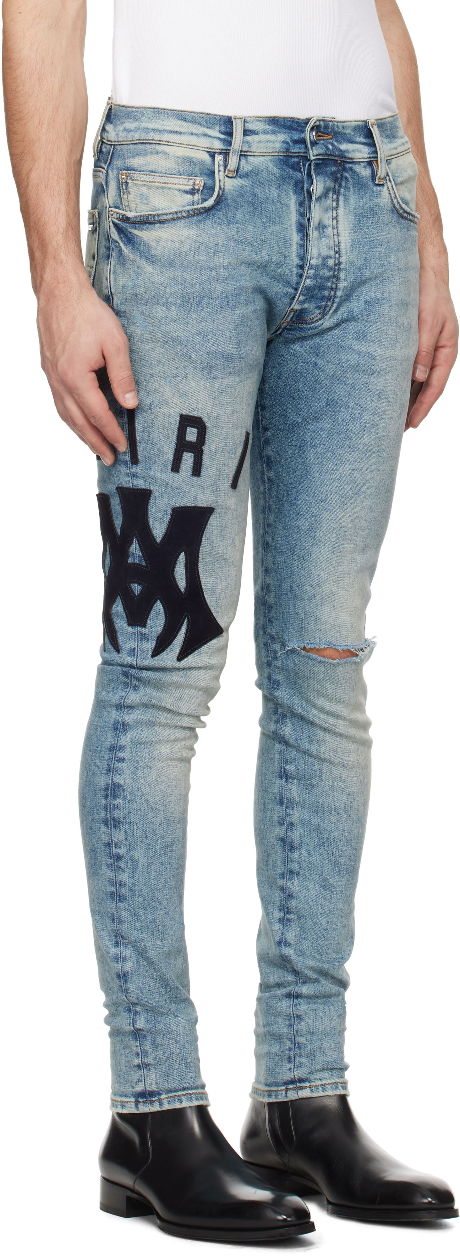 Džínsy AMIRI AMIRI Suede Applique Logo Skinny Jeans Modrá | AMDNSY1097, 1