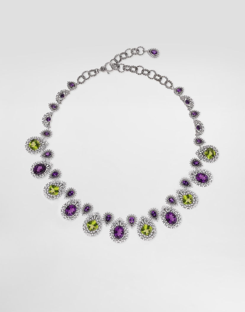 Náhrdelník Dolce & Gabbana Dolce & Gabbana Eleganza 18K White Gold Necklace with Amethysts, Peridots, and Sapphires Fialová | WNSA4GWAME180001