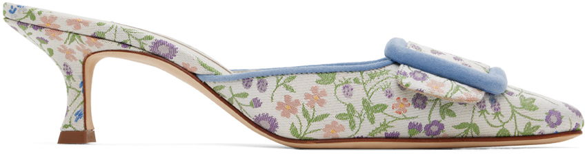 Doplnky Manolo Blahnik Manolo Blahnik Maysalebica Floral Kitten Heel Mules Biela | 423-1767, 0