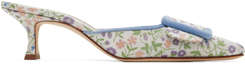 Doplnky Manolo Blahnik Manolo Blahnik Maysalebica Floral Kitten Heel Mules Biela | 423-1767