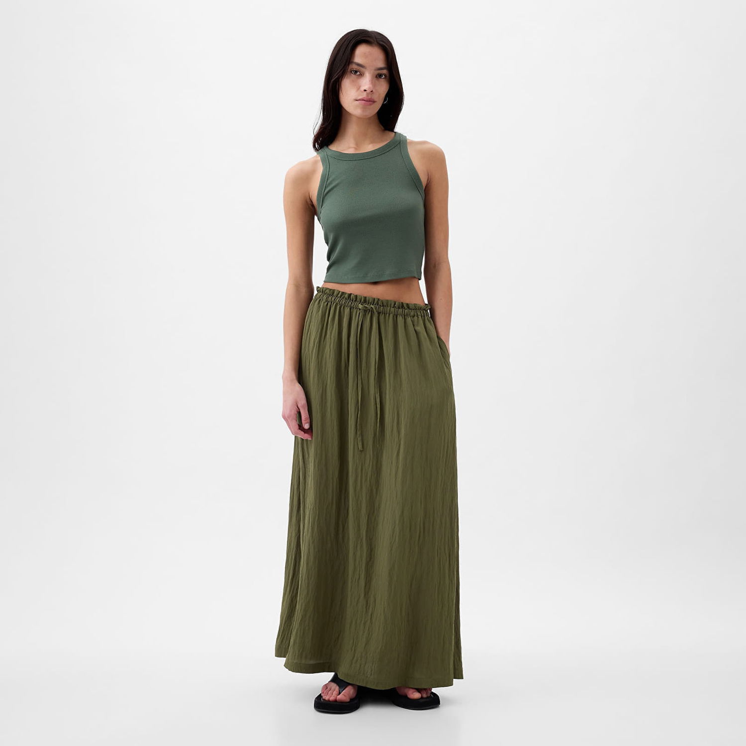 Sukňa GAP Skirt Paperbag Pull On Maxi Skirt Ripe Olive Zelené | 855128-00, 1