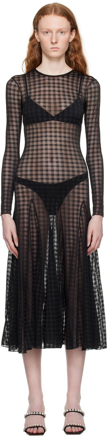 Šaty AMI Gingham Midi Dress Čierna | FDR208.PA0006, 0
