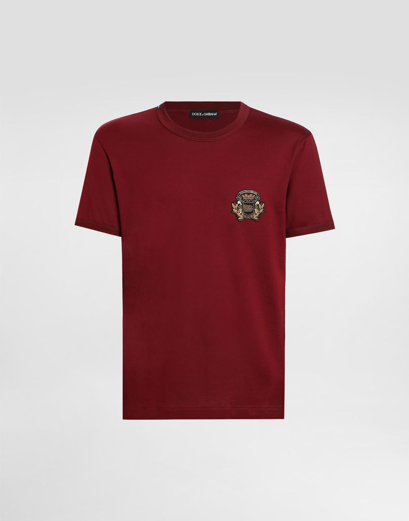 Tričko Dolce & Gabbana Dolce & Gabbana Cotton T-Shirt with Heraldic Patch Červená | G8PV1ZG7PJ5R0369