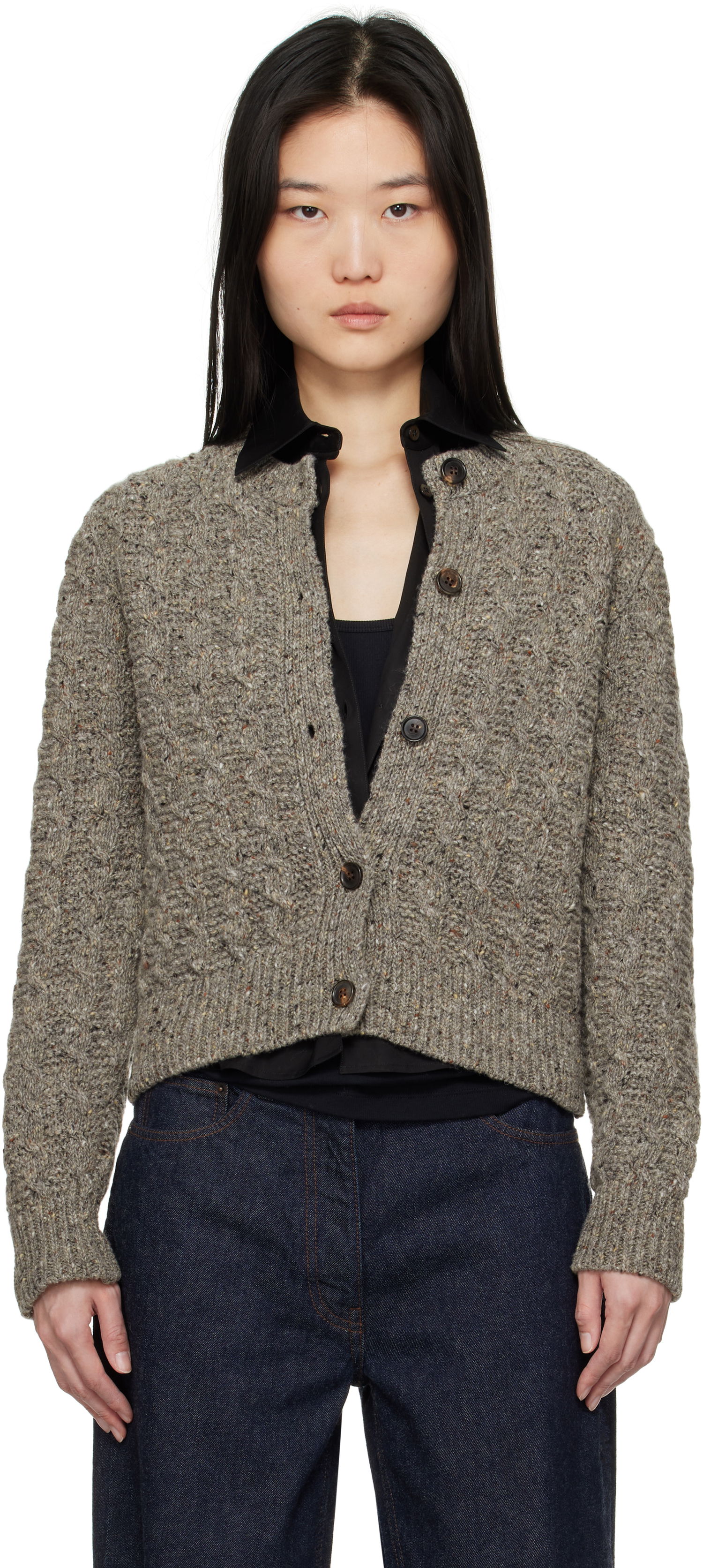 Sveter &Daughter &Daughter Donegal Cable Knit Cardigan Šedá | F2202M, 0