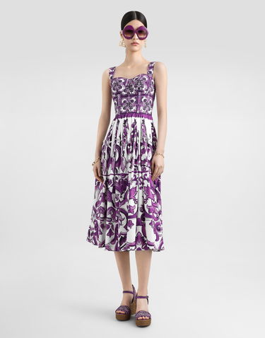 Šaty Dolce & Gabbana Dolce & Gabbana Majolica Print Poplin Fit-and-Flare Dress Fialová | F6TTGTHH5ENIP3TN, 1