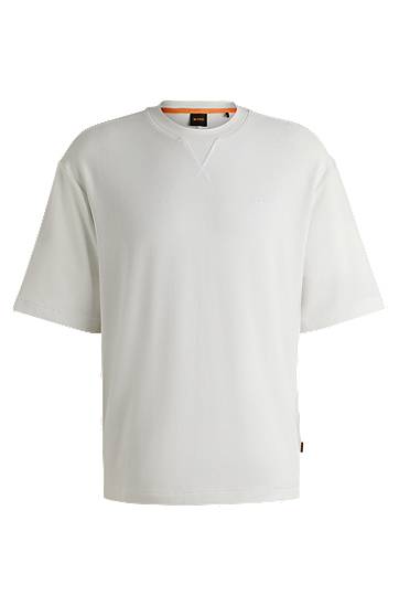 Sveter BOSS Waffle-Cotton T-Shirt with Embroidered Logo Biela | 50536746
