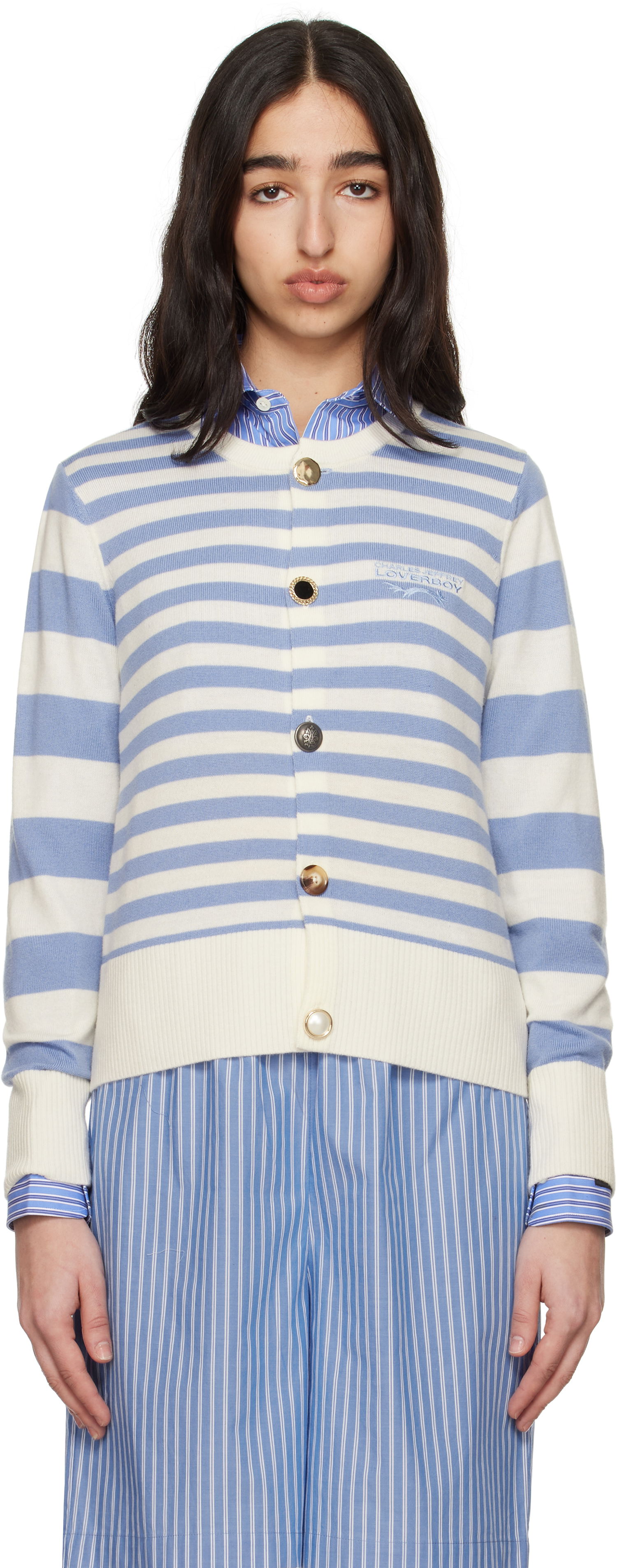 Sveter Charles Jeffrey Loverboy Charles Jeffrey LOVERBOY Striped Knit Cardigan Modrá | 54090201, 0