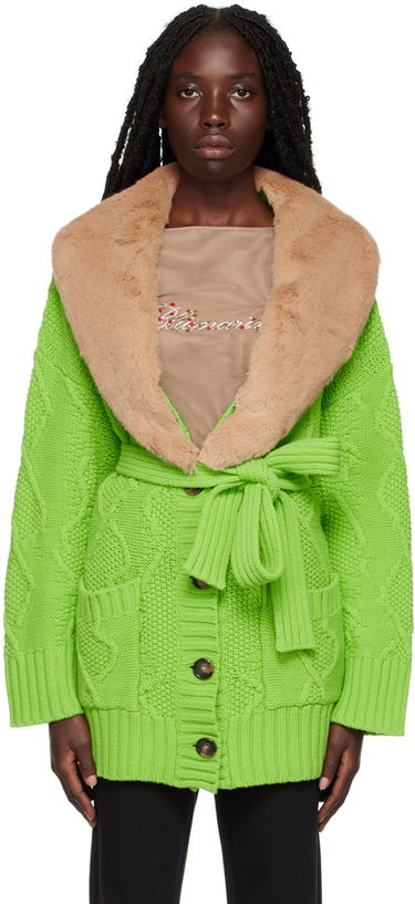 Bunda Blumarine Faux Fur Collar Cable Knit Cardigan Zelené | 2 M220A, 0