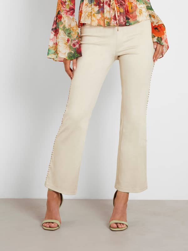 Nohavice a džínsy GUESS Faux Suede Flare Pant Béžová | W4RB41WE0L0, 0