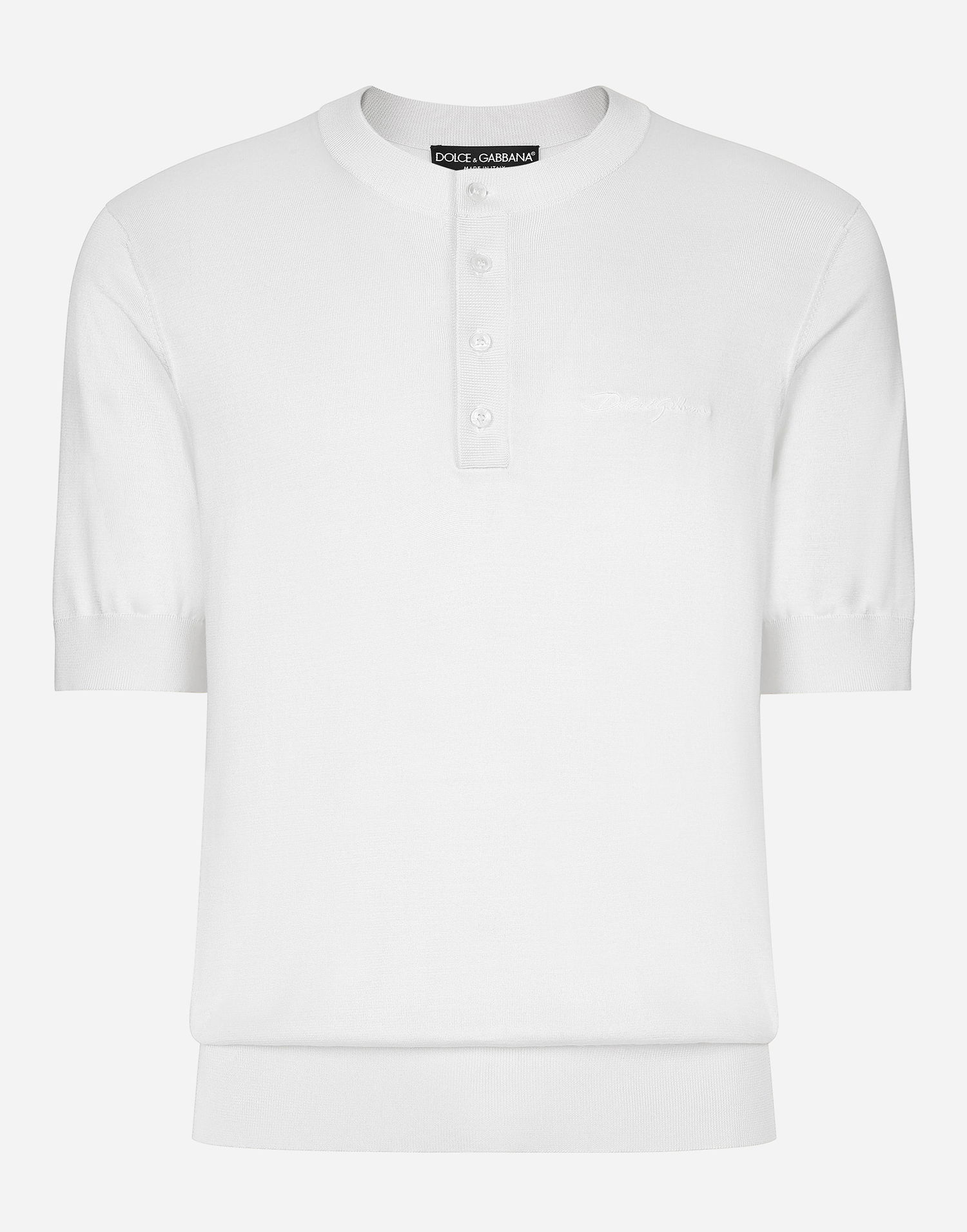 Tričko Dolce & Gabbana Silk Granddad-Neck Sweater With Logo Embroidery Biela | GXX04ZJBSJSW0800, 0