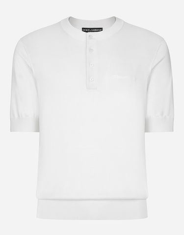Tričko Dolce & Gabbana Silk Granddad-Neck Sweater With Logo Embroidery Biela | GXX04ZJBSJSW0800, 0