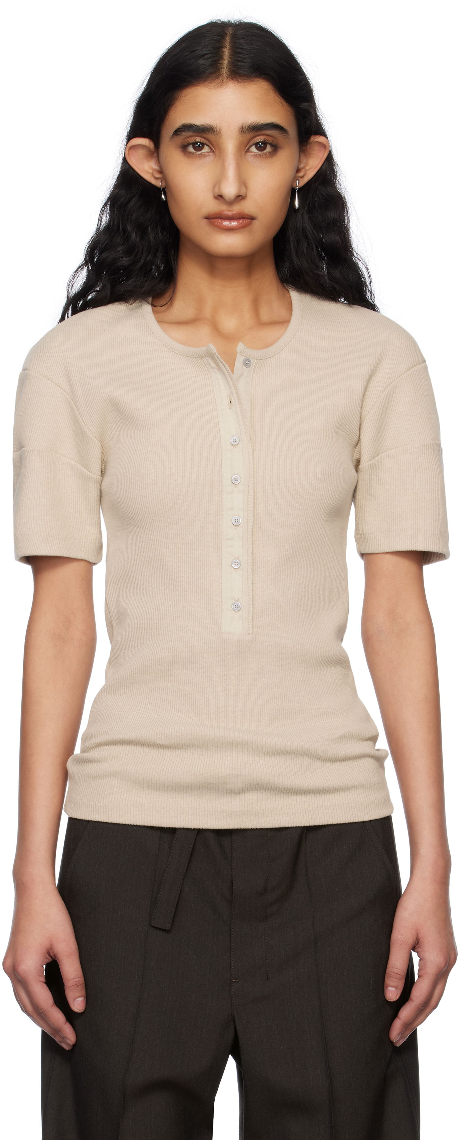 Tričko LEMAIRE Lemaire Fitted Henley T-Shirt Béžová | TO1350 LJ1030, 0