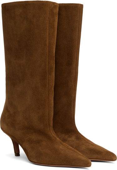 Oblečenie Amina Muaddi Amina Muaddi Fiona 60 Suede Kitten Heel Boots Hnedá | FIONA BOOT SUEDE, 3