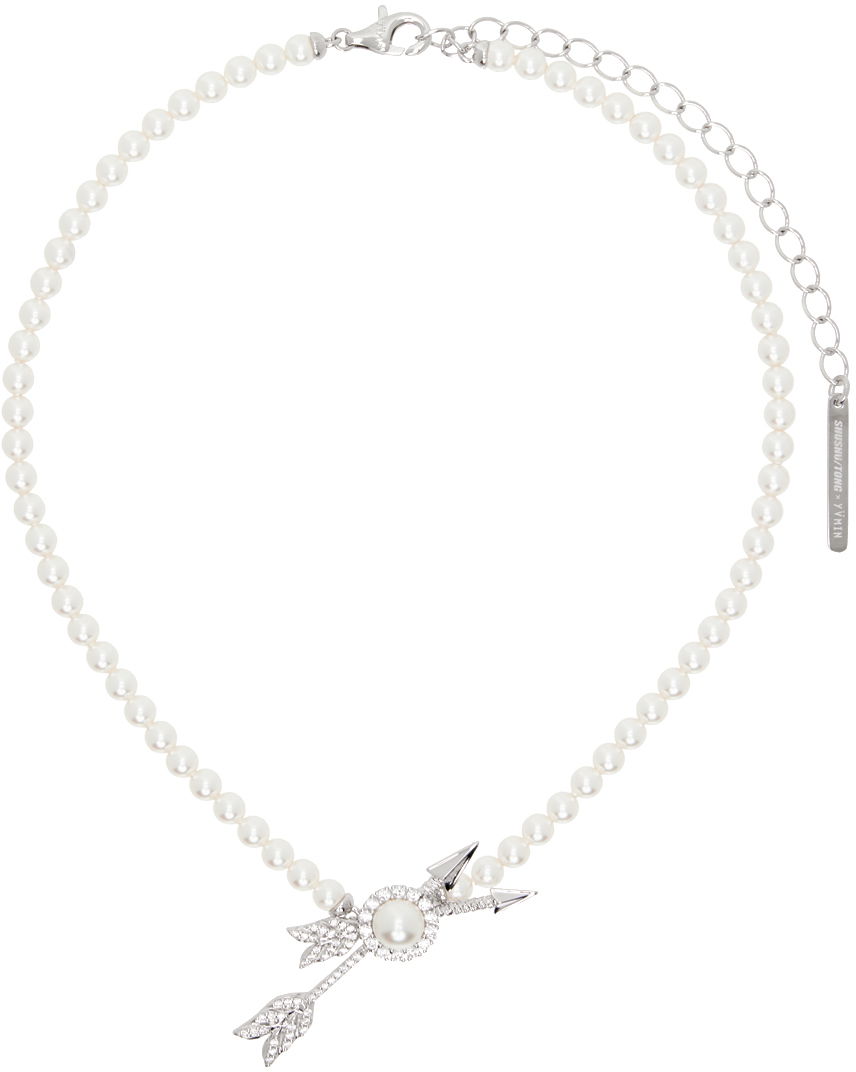 Náhrdelník SHUSHU/TONG SHUSHU/TONG YVMIN Edition Double Arrow Pave Pearl Necklace Biela | 23383SLV00NN, 0