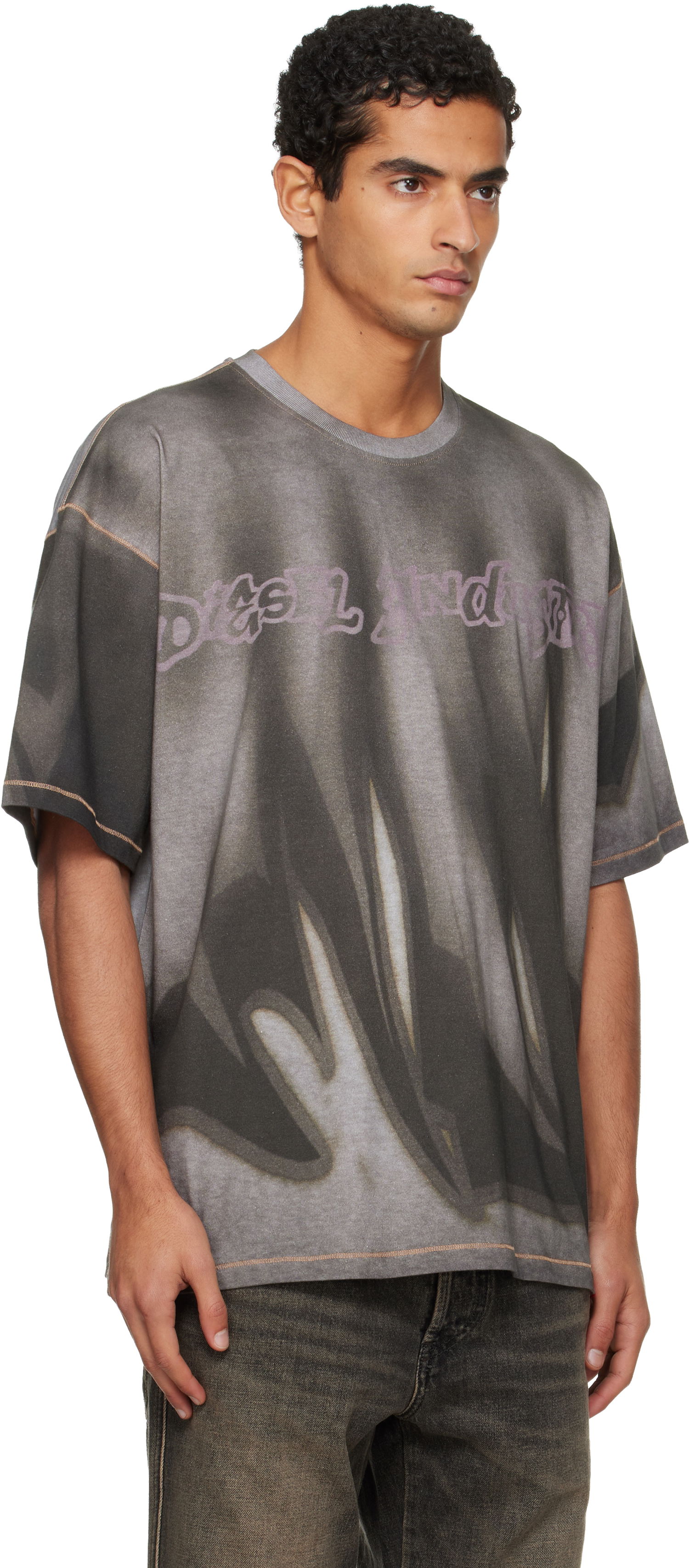 Tričko Diesel Oversized Faded Graphic T-shirt with Contrast Stitching Šedá | A21623-0BKBY-98BA, 1