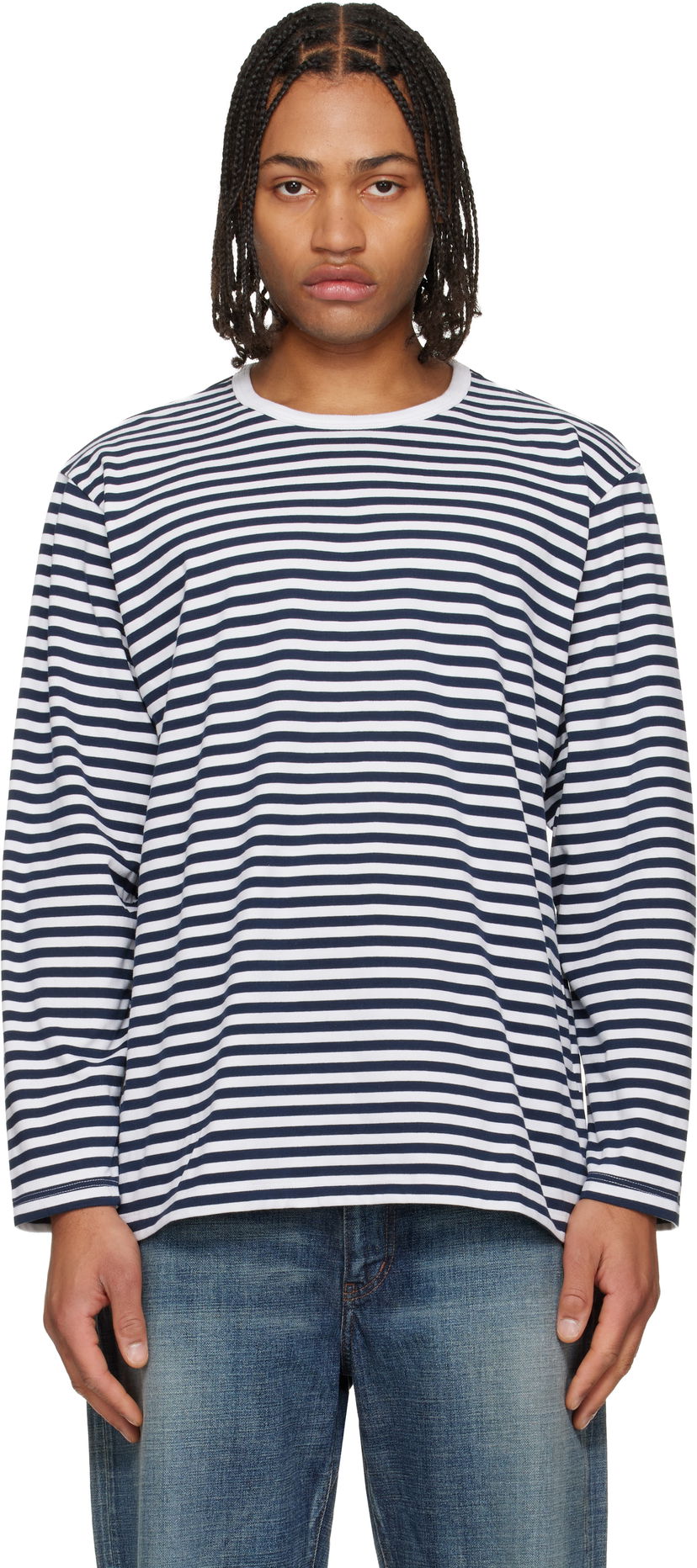 Tričko NANAMICA COOLMAX Stripe Jersey L/S T-shirt Navy | S25SH119U