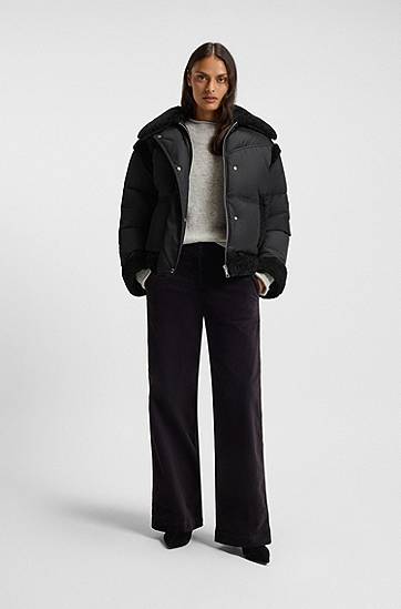 Prešívaná bunda BOSS Water-repellent padded jacket with teddy trims Čierna | 50548173, 1