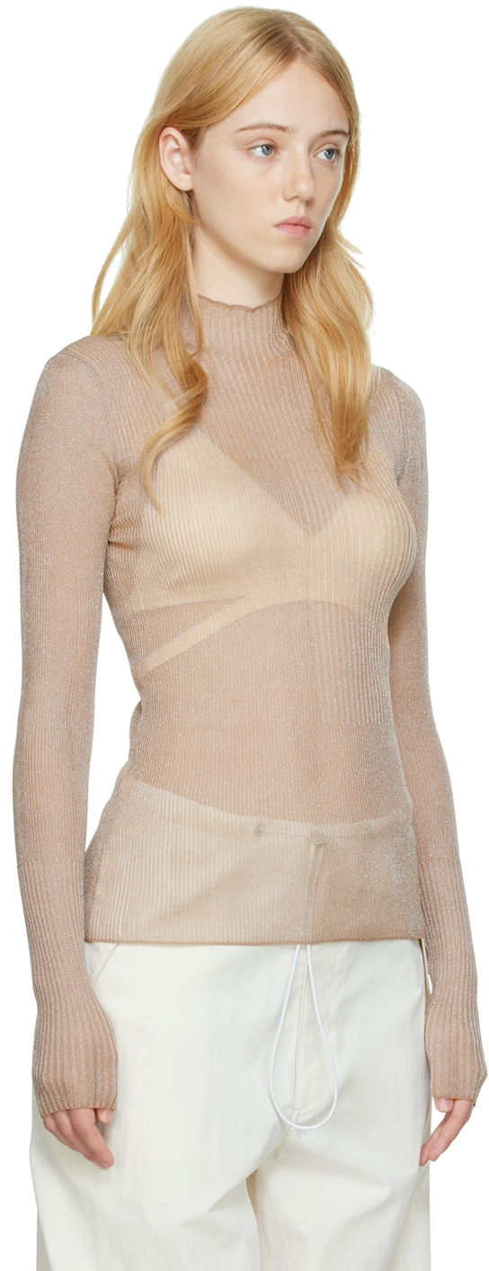 Sveter Dion Lee Dion Lee Ribbed Long Sleeve T-Shirt Béžová | C7095P22, 1