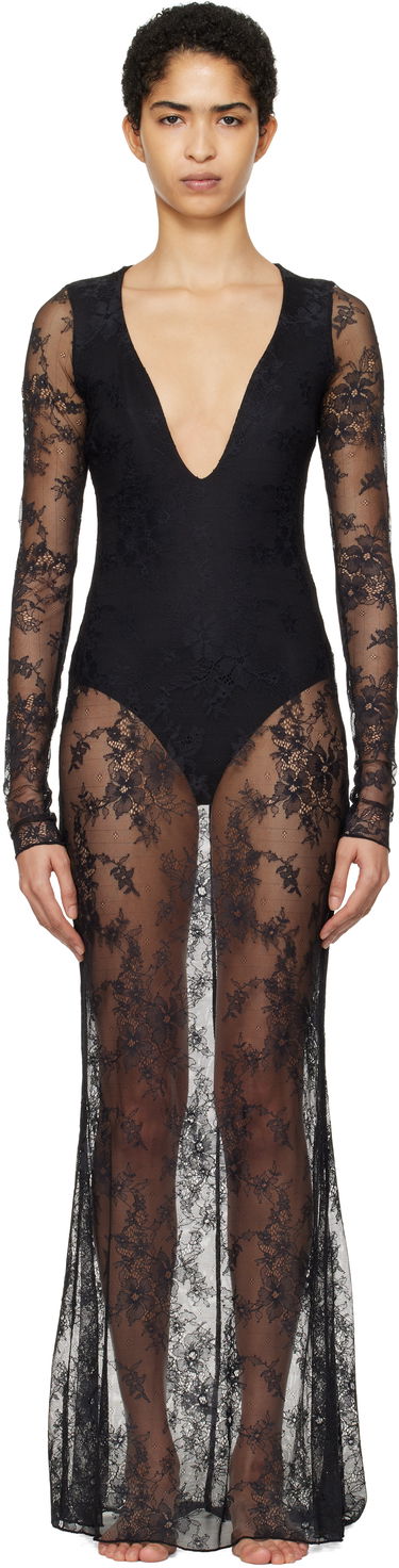 Šaty SKIMS SKIMS Ultra Fine Lace Plunge Maxi Dress Čierna | DS-DRS-6473W, 0