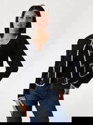 Guess Cropped Knit Jacket with Contrast Trim and Patch Pockets