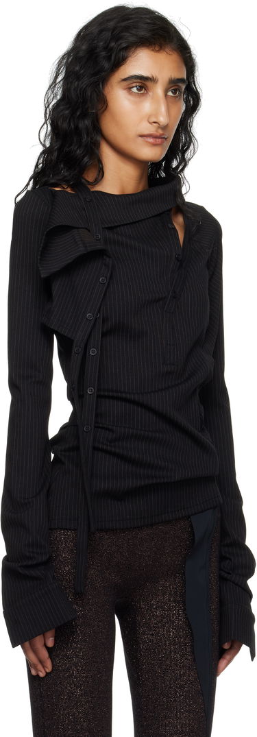 Košeľa Ottolinger Ada Pinstripe Asymmetric Long Sleeve Blouse Čierna | 102-105904-01, 1