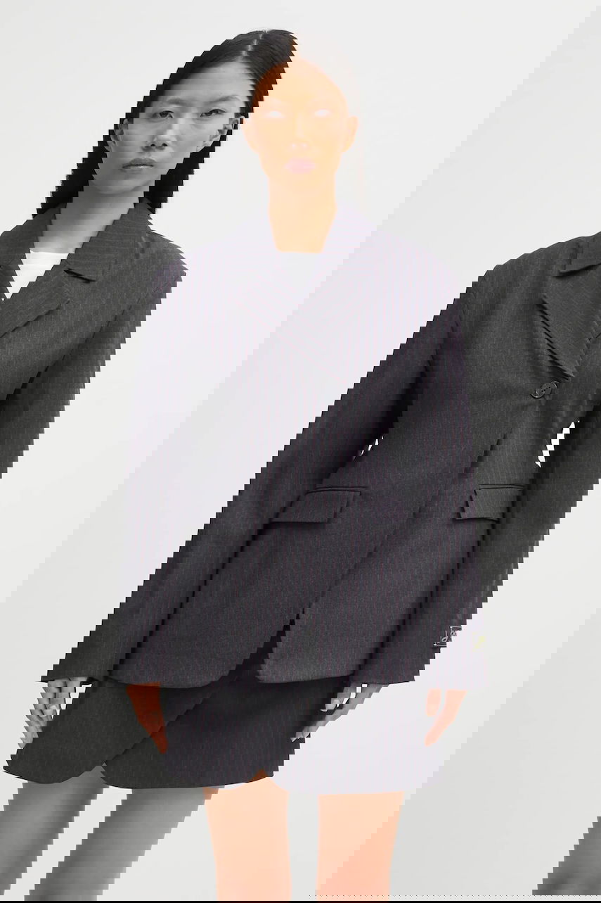 Bunda GANNI Asymmetric Pinstripe Blazer Šedá | W0578, 0