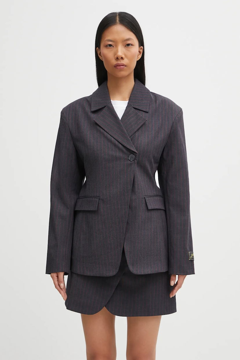 Bunda GANNI Asymmetric Pinstripe Blazer Šedá | W0578