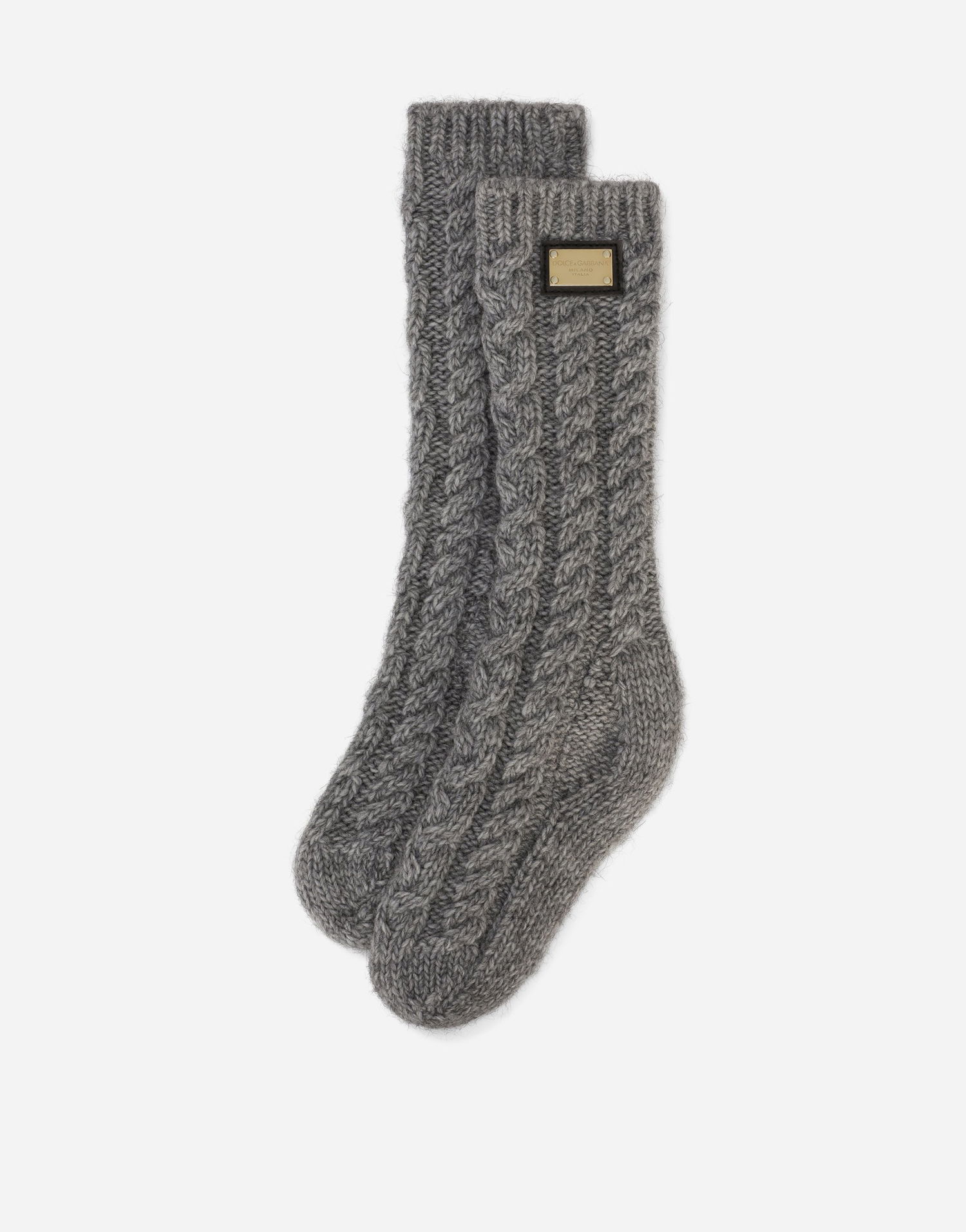 Ponožky Dolce & Gabbana Dolce & Gabbana Cable Knit Wool Socks with Logo Tag Šedá | LBKA80JCVK0N0634, 1