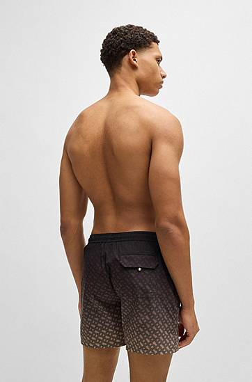 Plavky BOSS Degradé Monogram Print Swim Shorts with Logo Badge Čierna | 50534343, 1