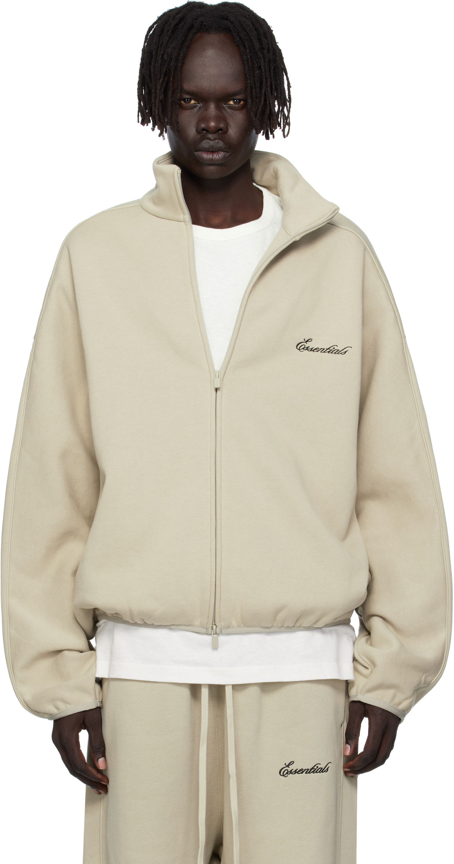 Bunda Fear of God Fear of God ESSENTIALS Modern Fit Fleece Track Jacket Béžová | 202SP256896F, 0