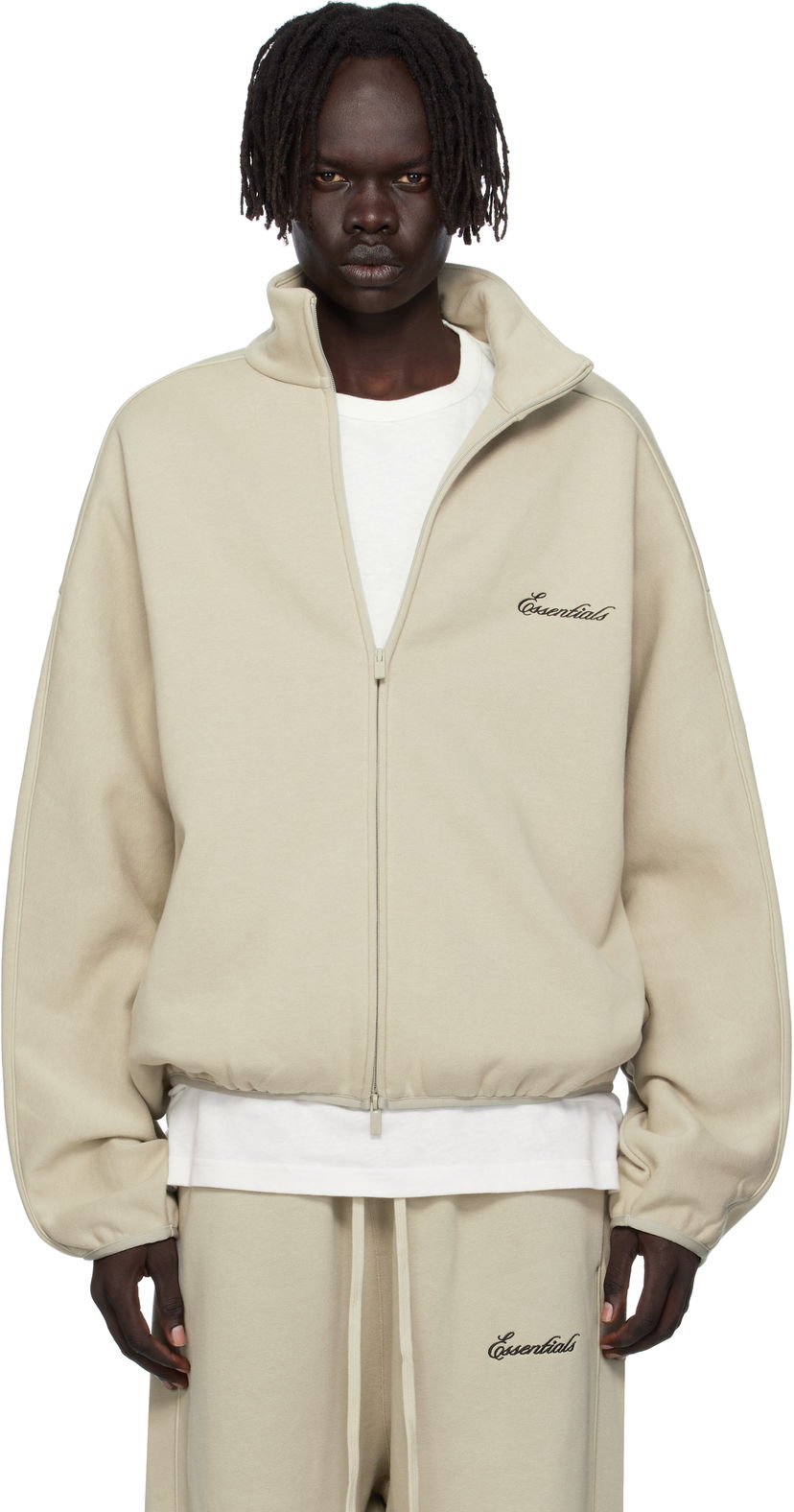 Bunda Fear of God Fear of God ESSENTIALS Modern Fit Fleece Track Jacket Béžová | 202SP256896F