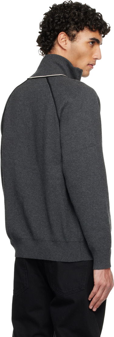 Sveter ISABEL MARANT Sergio Full-Zip Knit Cardigan with Contrast Piping and Embroidered Logo Šedá | CA0171HA-D1L06H, 2