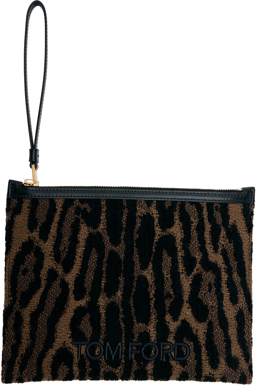 Peňaženka Tom Ford TOM FORD Leopard Jacquard Wristlet Pouch Hnedá | S0522-TSY057G