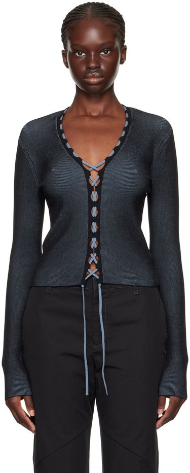 Sveter Dion Lee Lace-Up Ribbed Cardigan Čierna | C7222F23, 0