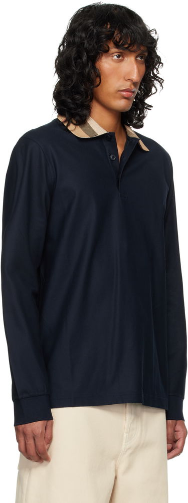 Polo tričko Burberry Burberry Check Collar Long Sleeve Polo Navy | 8098813, 1