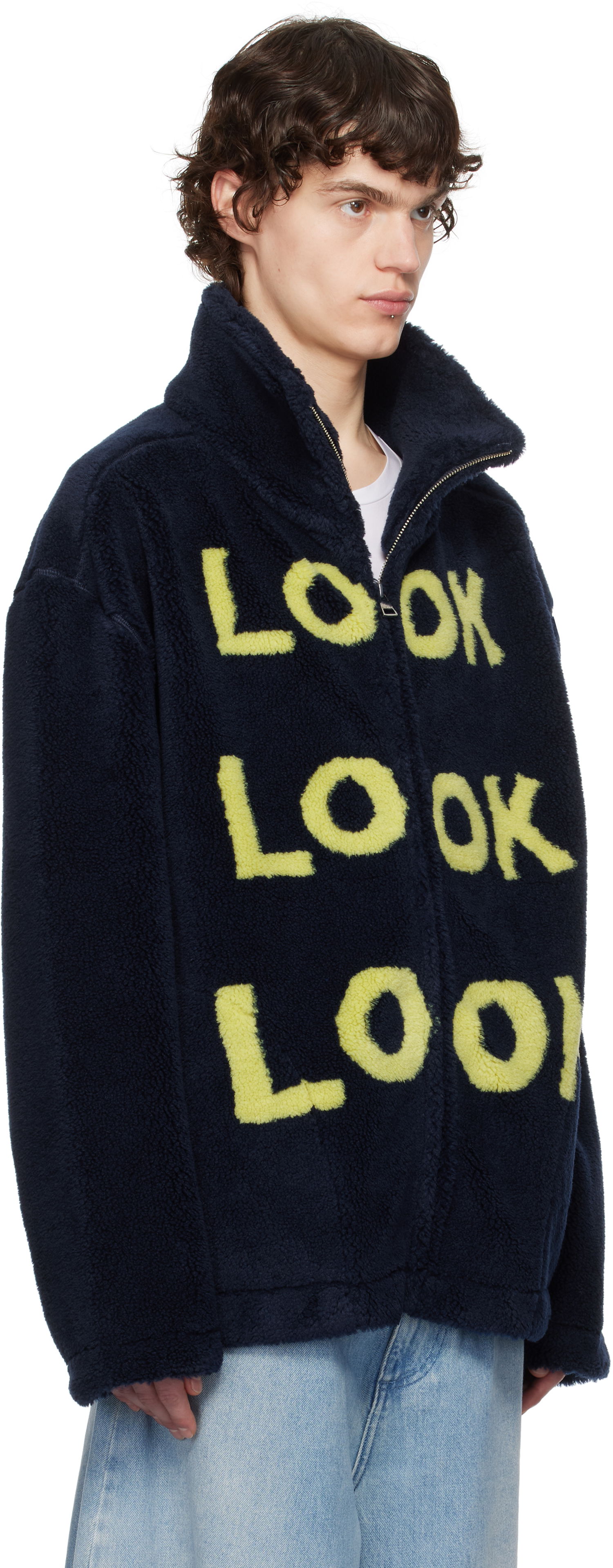 Sveter JW Anderson JW Anderson 'Look Look Look' Fleece Zip-Up Jacket Navy | JK0361-PG1711, 1