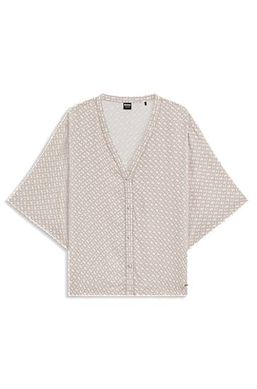 Sveter BOSS Monogram Print Sateen Pyjama Shirt Béžová | 50545615