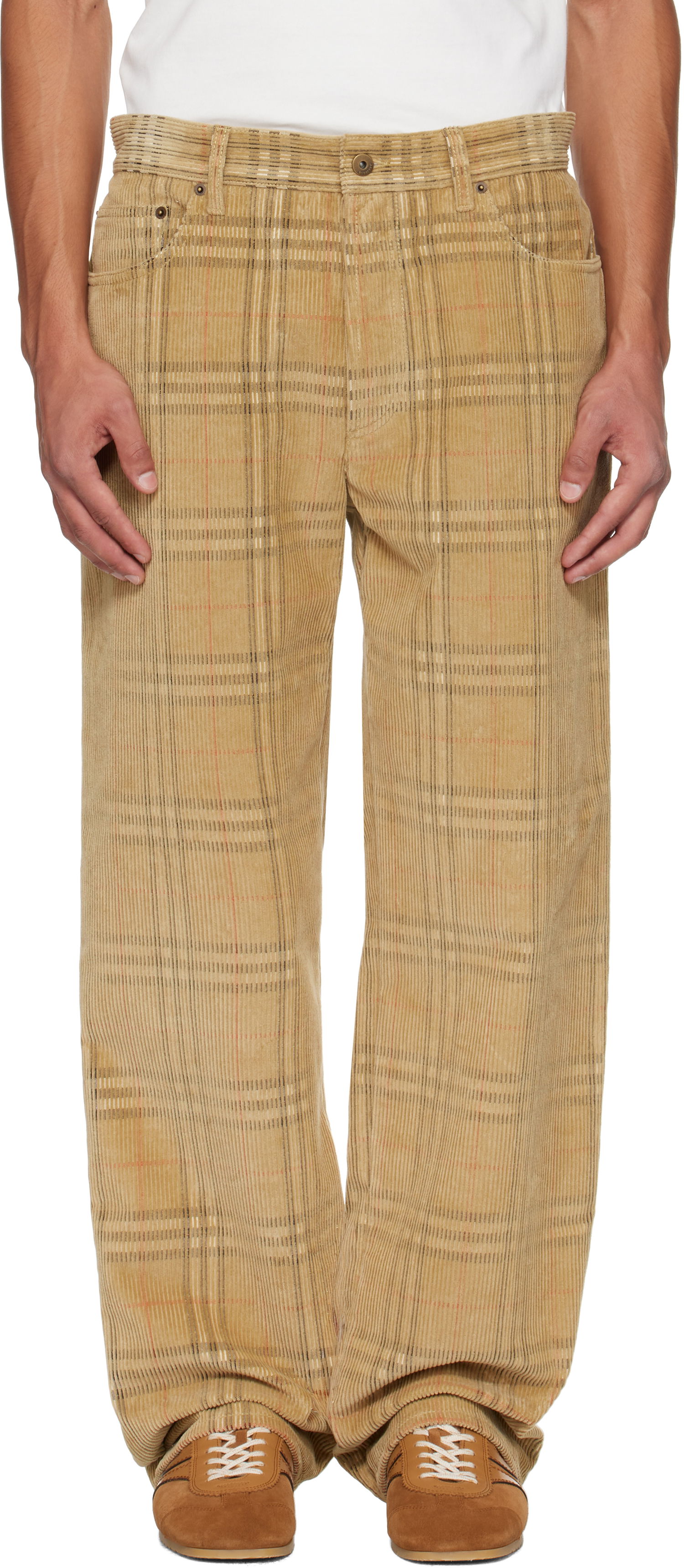 Nohavice Burberry Burberry Check Corduroy Trousers Béžová | 8113484, 0