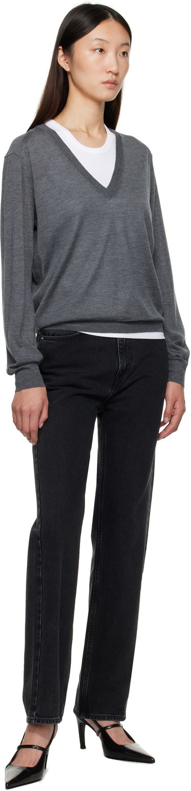 Sveter Loulou de Saison Loulou de Saison Julio Cashmere V-Neck Sweater Šedá | JULIO, 3