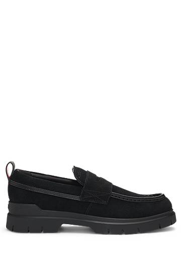 Tenisky a topánky BOSS Suede Loafers with Faux-Leather Trims Čierna | 50541827, 1