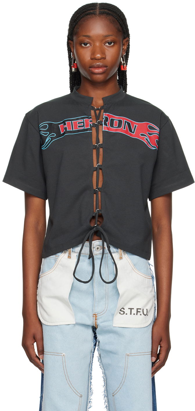 Tričko HERON PRESTON Flaming Lace-Up T-Shirt Šedá | HWAA035F23JER0011025, 0