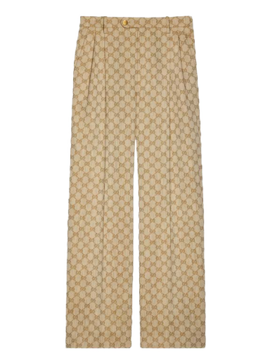 Nohavice Gucci GG Linen Cotton Jacquard Trousers Béžová | 756533 ZAMC5 2014