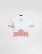 Dolce & Gabbana Cropped Jersey T-Shirt with DG Logo and Lace Inserts
