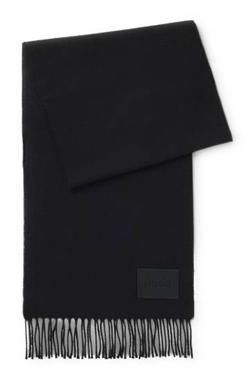 Šál BOSS Italian-made wool scarf with woven logo patch Čierna | 50517683