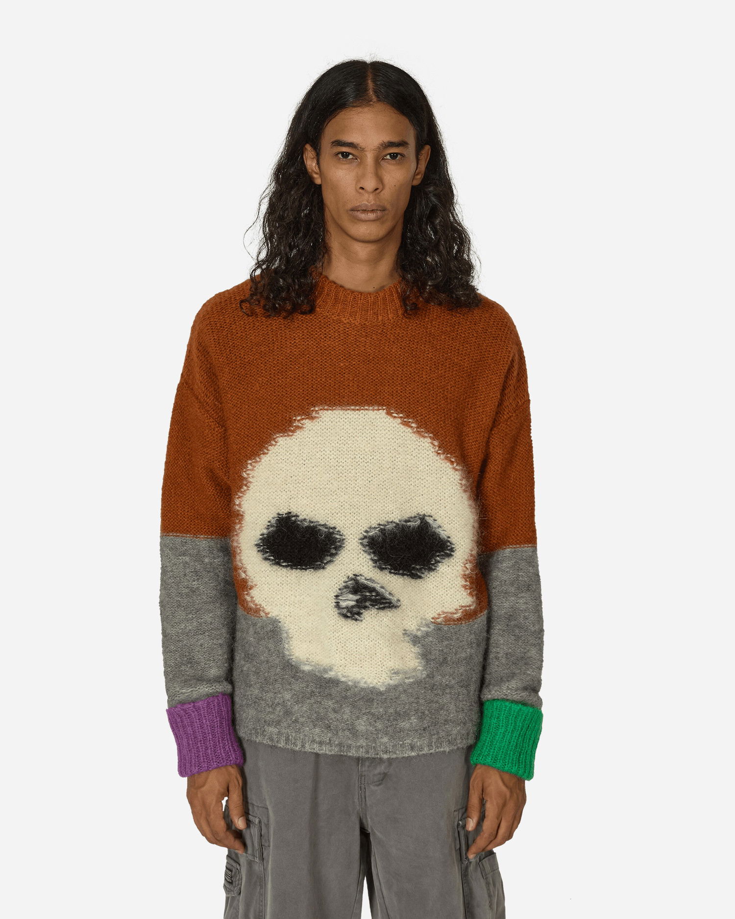 Sveter ERL Skull Intarsia Mohair Sweater Oranžová | ERL09N004 BROWN, 0