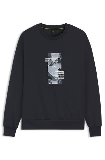 Mikina BOSS Oversized-Fit Cotton-Blend Sweatshirt with Photo Print Navy | 50548324, 0
