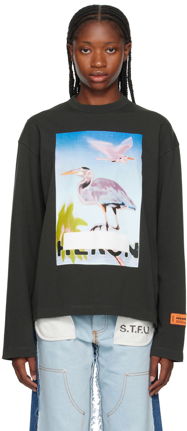 Tričko HERON PRESTON Censored Heron T-Shirt Zelené | HWAB027F23JER0011037, 0