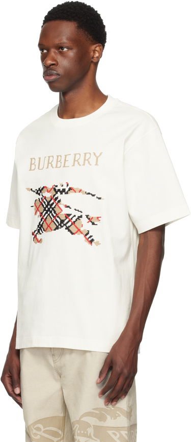 Tričko Burberry Cross Stitch EKD Cotton T-Shirt Biela | 8110116, 3